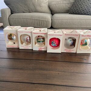 Set Of 6Vintage Campbell Soup Kids Glass Christmas Ornaments In Boxes